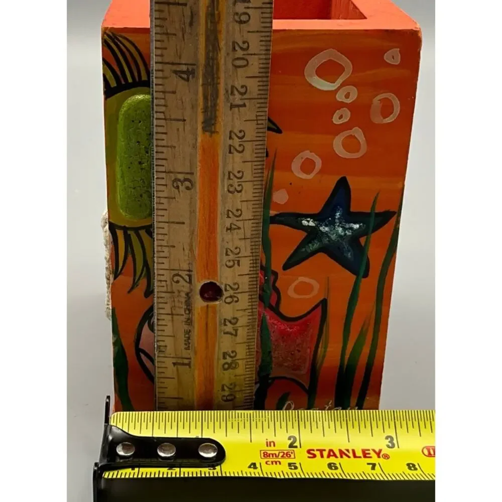 Roatan Reef Wooden Utility Storage Box Hand Painted 3D Painted Fish 3